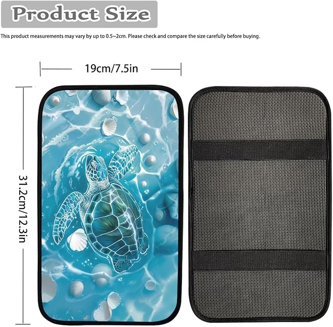 Dreaweet Sea Turtle Center Console Cover Pad Soft Scratch-Poof Middle Console Covers for SUV Truck Comfort Non Slip Arm Rest for Car Armrest Storage Box Mat