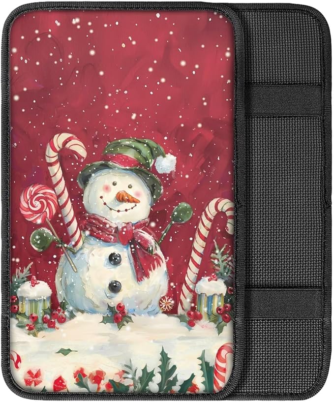Horeset Christmas Snowman Candy Cane Universal Fit Auto Center Console Arm Rest Pad Car Armrest Seat Box Protection Fit SUV Sedan Truck