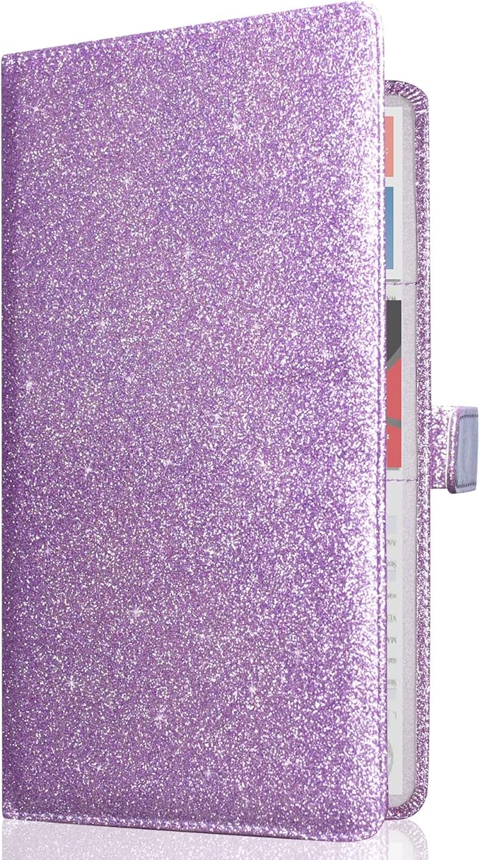 Caweet Car Registration and Insurance Holder Vehicle Glove Box Organizer Leather Car Document Holder for Driver's License, ID, Key Information Cards with Magnetic Closure, Glitter Purple