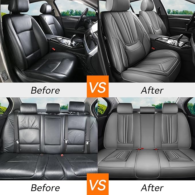SCDOOCA Car Seat Covers Front Seats, Premium Leather Car Seat Covers, Waterproof and Breathable Seat Covers, Universal Car Seat Protector Fit for Cars, Trucks, SUVs, Pick-ups (Gray, 2 PCS Front Seat)