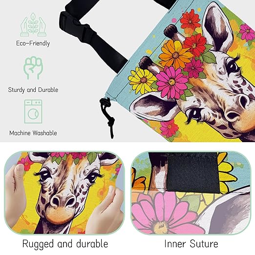 NHNXHWIA Cute Giraffe Car Garbage Bag,Splash Floral Waterproof Small Car Trash Bag Hanging Back of Seat,Drawstring Hanging Car Trash Bag with Adjustable Buckle for Car Accessories