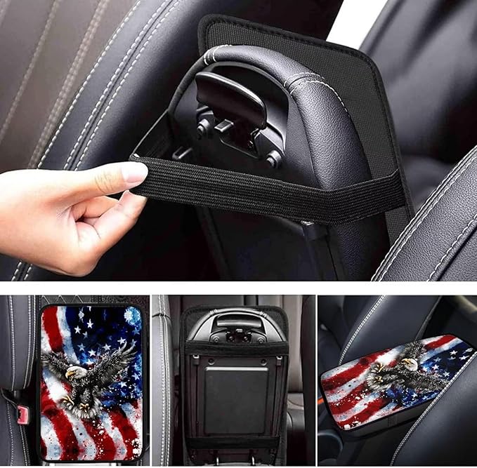 Horeset American Flag Eagle Car Armrest Pad Cover Center Console Anti-Scratch Non-Slip Auto Console Covers Fit SUV Sedan Truck Easy to Install