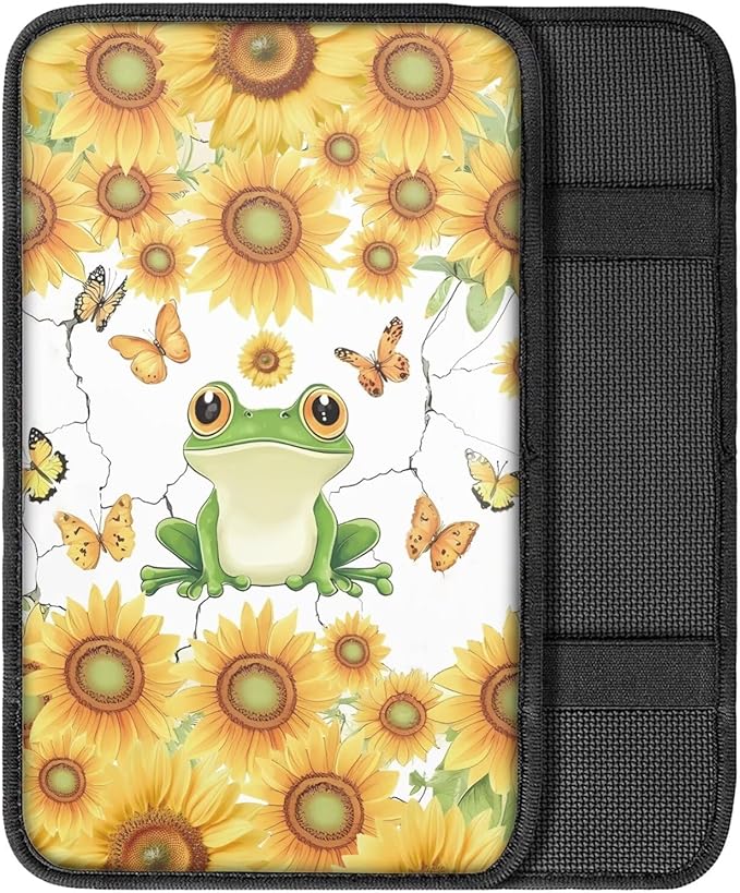 Floral Frog Car Center Console Cushion Pad Cute Armrest Box Protector Cover Universal Fit Dustproof Car Arm Rest Cover Cute Frog Automotive Interior Decorations