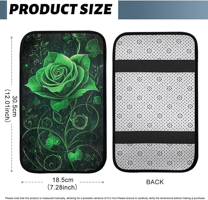 Bulopur Green Rose Car Center Console Cover Thickened Arm Rest Cover Car Flannel Easy to Install Car Interior Automotive Universal Size Fit for Most Cars SUVs Trucks Vans