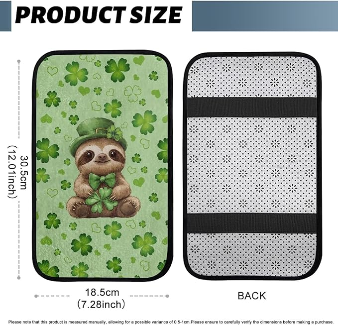 Bulopur St. Patrick's Otter Armrest Cover Car Center Console Cover Easy to Install Car Armrest Cushion Flannel Protector Protect from Pet Claws Thickened Fit for Most Cars, Vehicles, SUVs