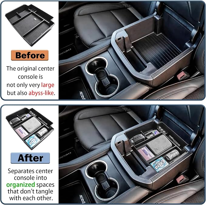 RUNROAD Center Console Organizer Tray Compatible with 2026 2025-2021 GMC Yukon/Chevy Tahoe/Suburban Accessories, Armrest Tray Secondary Storage Organizer Box, ONLY for Power Sliding Console, Black