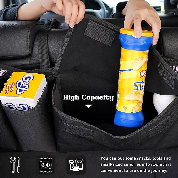 eing Car Trunk Organizer and Storage, Backseat Hanging Organizer for SUV, Truck, MPV, Waterproof, Collapsible Cargo Storage Bag with 5 Pockets, Bling Car Interior Accessories for Women,Pink