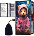 Car Document Holder with Magnetic Shut, Car Registration & Insurance Card Holder, PU Leather Glove Box Organizer Vehicle Accessories Driver License for Women/Men, Pink Baby Bear Under the Night Sky