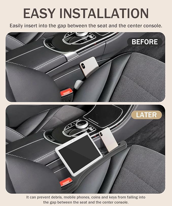 2 Pack Car Seat Gap Filler,Car Gap Filler,Car Accessories Car Seat Gap Filler Organizer,Prevent Things from Falling Between Seat and Center Console,Universal Gap Filler for Car(Black)