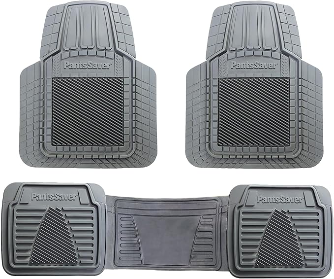 PantsSaver Universal Car Mats - All-Weather, Heavy Duty, Waterproof & Anti-Slip Rubber Floor Liners Accessories Trimmable for Honda, Toyota, Ford, Nissan, Hyundai, Jeep, & More, 3 Piece Set Gray