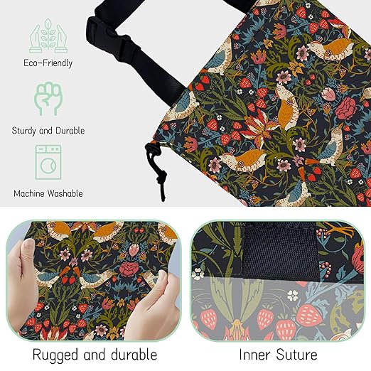 NHNXHWIA Victorian Birds Car Garbage Bag,Berries and Flowers Waterproof Small Car Trash Bag Hanging Back of Seat,Drawstring Hanging Car Trash Bag with Adjustable Buckle for Car Accessories