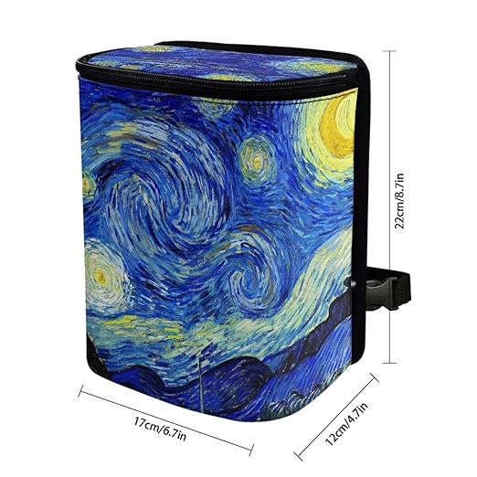 Van Gogh Starry Sky Car Trash Can Car Interior Accessories Organizer Garbage Bag Dustbin Container with Lid Waste Basket Storage Pockets Hanging Vehicle Trash Bin