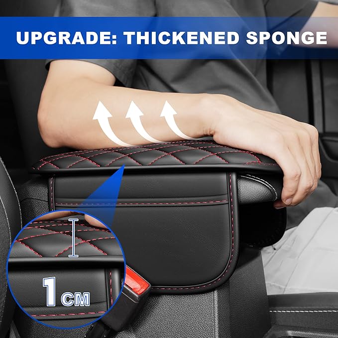 Center Console Cover for XT4: Armrest Cover for Car with 2 Storage Bags - Scratch & Wear Resistant & Waterproof Leather Console Cover,Anti-Scratch Auto Armrest Pad Accessory （Black&Red