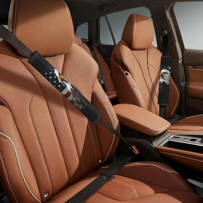 American Flag Steering Wheel Cover Elastic Non-Slip Car Steering Wheel Covers with Seat Belt Shoulder Pad for Women Men