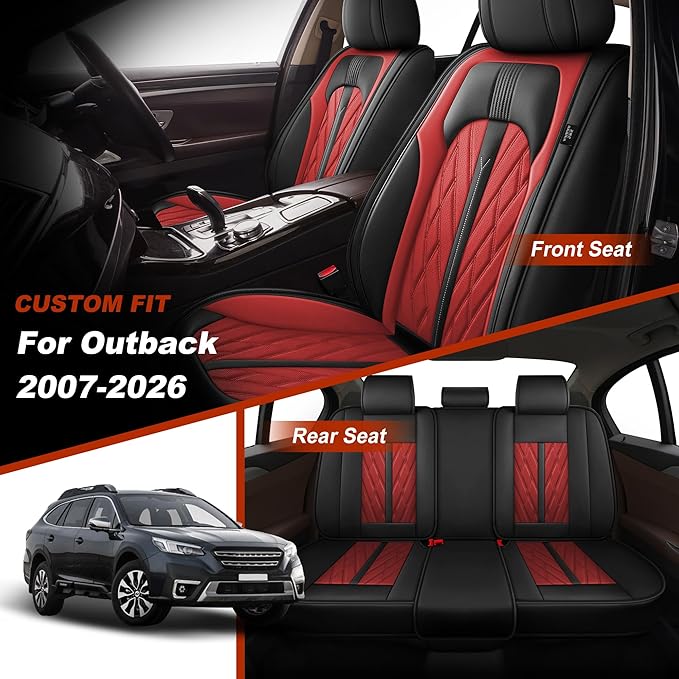 TTX LIGHTING Seat Covers Fit for Subaru Outback 2007-2026 Seat Covers Full Set Car Seat Covers Faux Leather Breathable Waterproof Car Seat Protector (5 Seats, Black&Red)