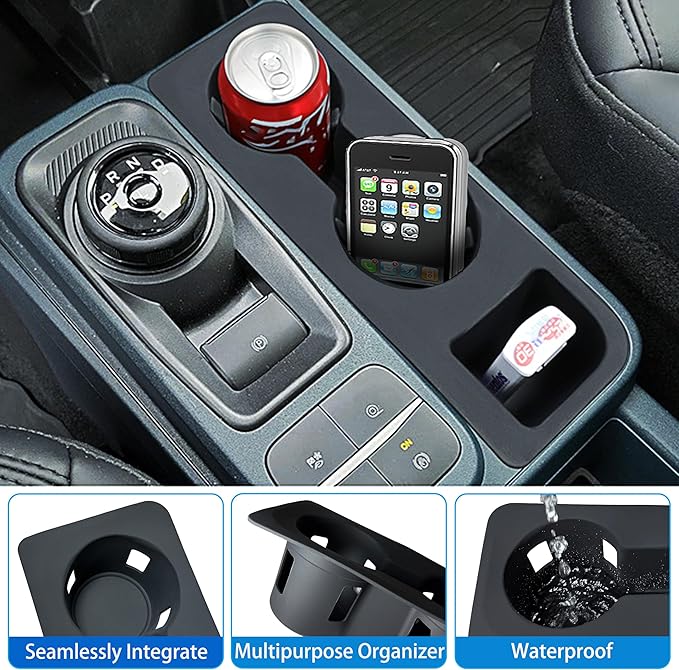 2PCS Cup Holder Inserts for Ford Maverick 2025 2024-2022 Center Console Cup Holder Front Console & Rear Armrest Silicone Drink Holder Organizer Waterproof Non-Slip for Maverick Hybrid XLT