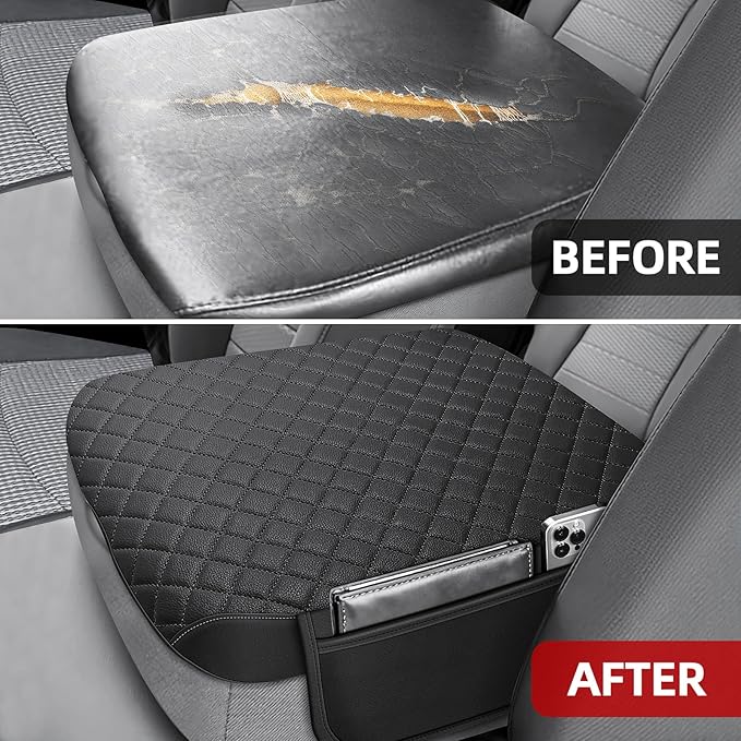Center Console Cover Fit for 2002-2012 Ram 1500 2500 3500 Jump Seat Console, Comfortable Armrest Protector, Middle Console Cover, Car Arm Rest Cushion with 2 Side Pockets