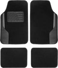 FH Group Color-Block Carpet Car Floor Mats – Non-Slip, Faux Leather Accents, Universal Fit for Sedan, SUV & Truck – Full Set Black
