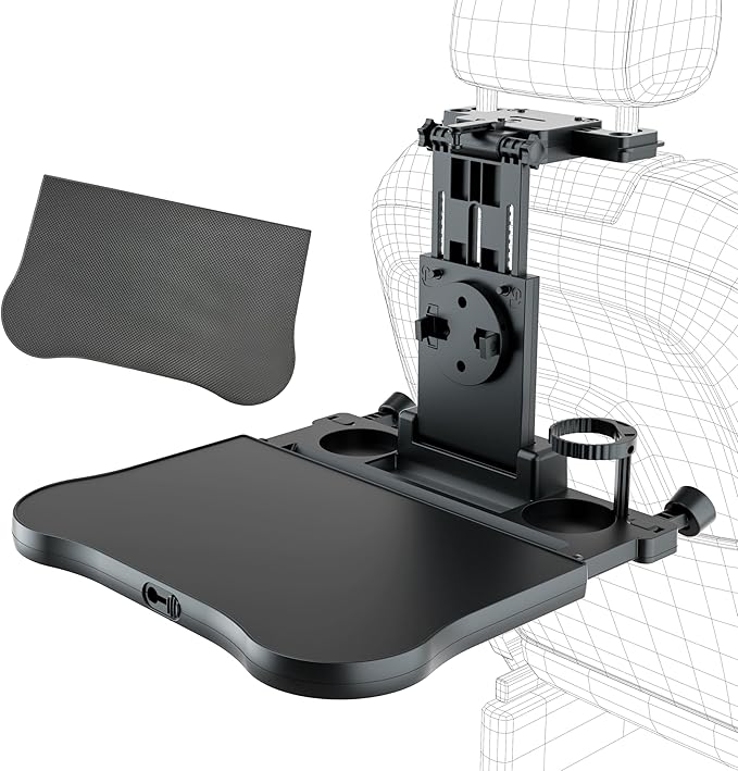 Foldable Travel Tray for Rear Passenger Seat, Car Food Trays for Eating, Car Desk for Laptop Working on The Road with Non-Slip Mat