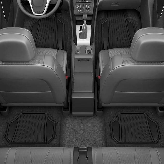Motor Trend Rubber Car Floor Mats - Durable, All Weather Protection with Non-Slip Backing, Two Tone Accent - For Front and Rear, Black & Gloss Black