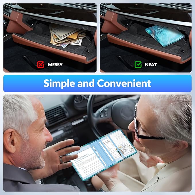 Pisypox Car Registration and Insurance Card Holder，Vehicle Glove Box Car Organizer，Accessories Case for Storing Driving Licences, Cards, Documents