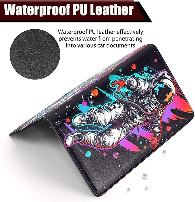 Yuxcfhjfe Car Registration and Insurance Holder, PU Leather Auto Document Holder for Men&Women, Vehicle Glove Box Compartment Organizer with Magnetic Shut for Driver's License, Astronaut Pattern
