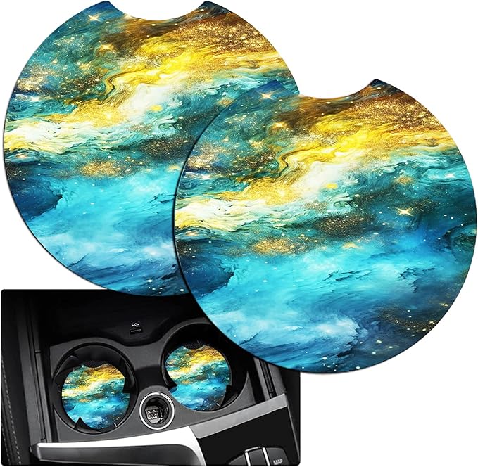 JANENFNA Car Armrest Cover Pads Universal Fashion Cute Auto Center Console Armrest Cover Pad with 2PCS Car Coasters Soft Waterproof Car Armrest Seat Protector for Women,Blue Starry