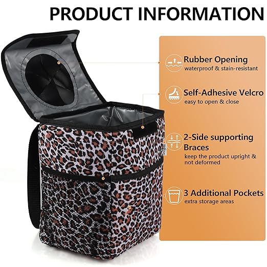 Big Ant Car Cup Holder Coaster and Car Trash Can Bin for Back Seat Leak Proof, Leopard print Cute Trash Bag Hanging, for SUV Truck Van,Automotive Vehicle Garbage Cans Front Seat Storage Pockets