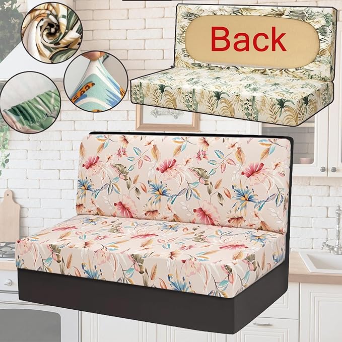 Stretch Rv Dinette Cushion Covers,2 Seat Rv Seat Covers with 1 Backrest & 1 Bench Covers,RV Cushion Couch Covers Dinette Both Seats for RV Camper (Beige, 2 Backrest & 2 Bench Covers)
