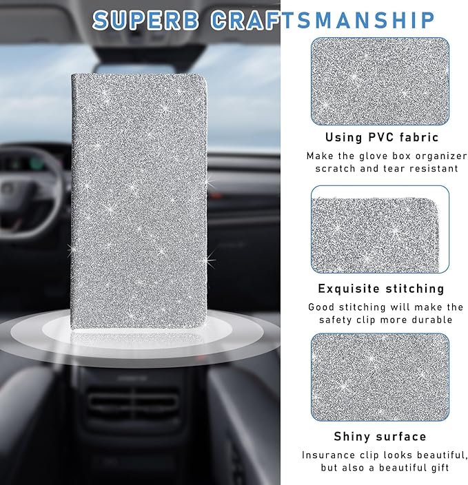 Ziciner Car Registration and Insurance Holder, Auto Card Document Glove Box Organizer with Magnetic Closure, Universal Vehicle Interior Accessories for Cars SUVs (Silver-Large)