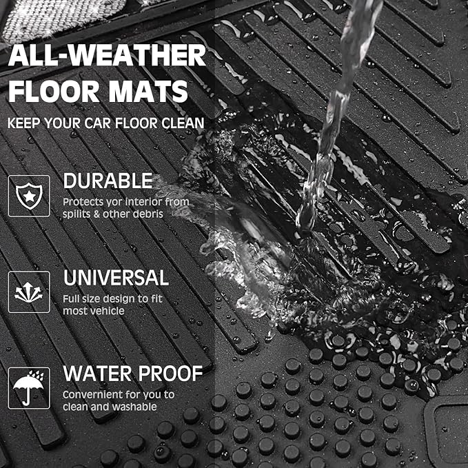 CAR PASS Heavy Duty Rubber Floor Mats 4-Piece Bling Car Mats Full Set - Universal Waterproof Floor Mats for SUV Truck, Durable All Weather Car Mats, Automotive Mats for Women Glitter Silver
