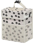 HORJONES Corduroy Car Trash Can with Lid and Mesh Pockets - Leakproof Organizer,Multipurpose Waterproof Garbage Can/Trash Bin for Car(Off-White Base with Black Floral Print-2 Gallons)