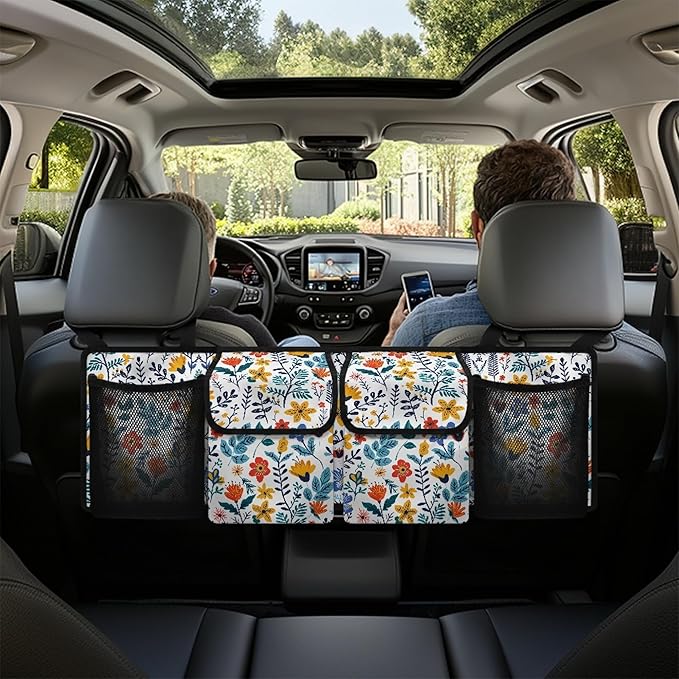 Car Trunk Organizer for SUV, Truck, Sedans, Vans, Oxford Cloth, Equipped with Robust Elastic Net, Flower Leaf Hanging Car Storage Organizer with Lids, Space Saving Expert
