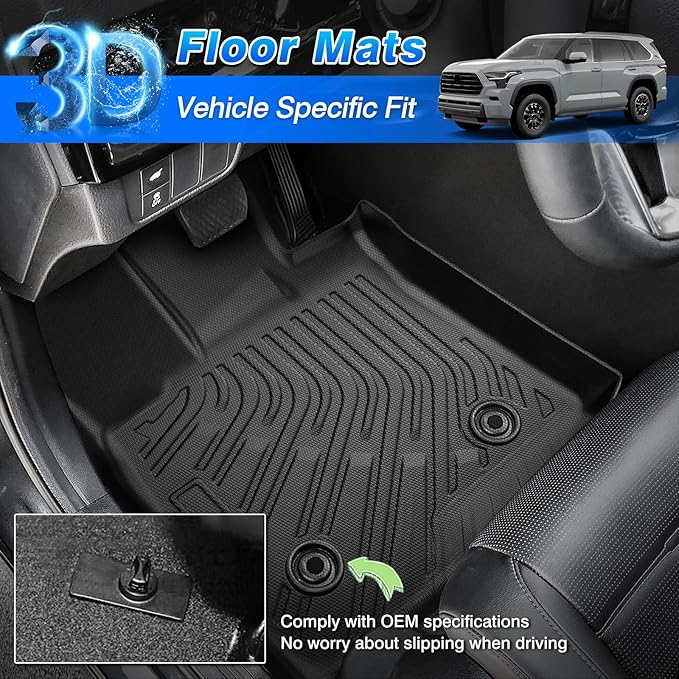 Sequoia Floor Mats - Car Mats for Toyota Sequoia 2023-2026, All Weather Floor Mats and Cargo Liner for Sequoia Accessories, Heavy Duty Rubber Mats, Car Accessories