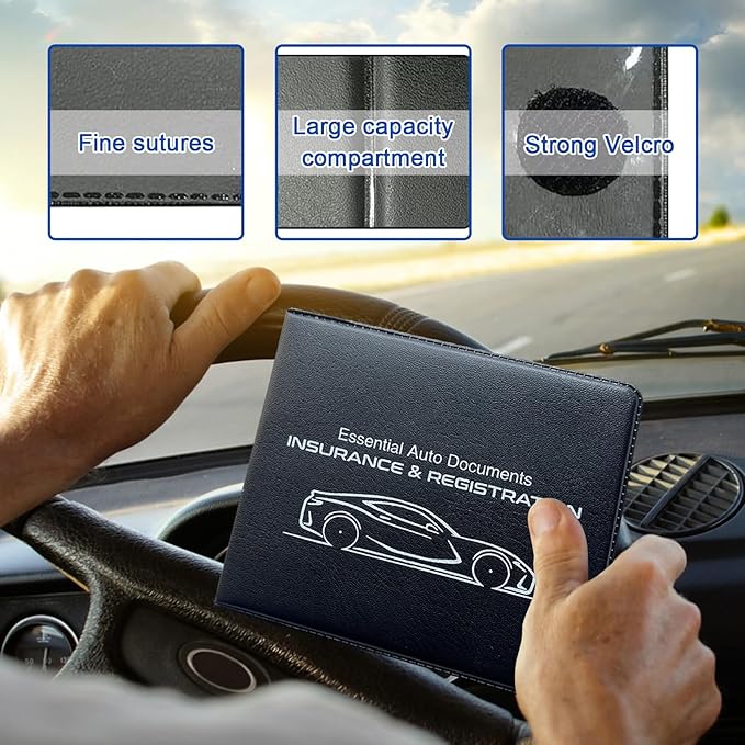 Ziciner Car Registration Insurance Holder, 2Pack Essential Auto Card Document Glove Box Organizer with Touch Fastener, Vehicle Interior Accessories Perfect for Most Car, Truck, SUV (Black/Small Car)