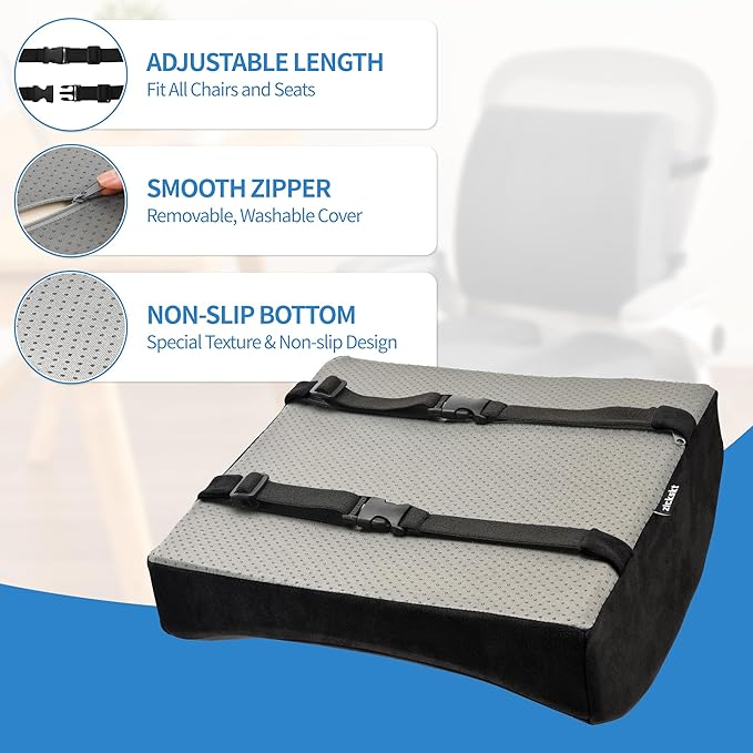 Zickskt Lumbar Support Pillow for Office Chair - Memory Foam Back Cushion for Chair, Car, Couch - Lumbar Pillow Promotes Better Posture, Back Pain Relief with Adjustable Strap & Non-Slip