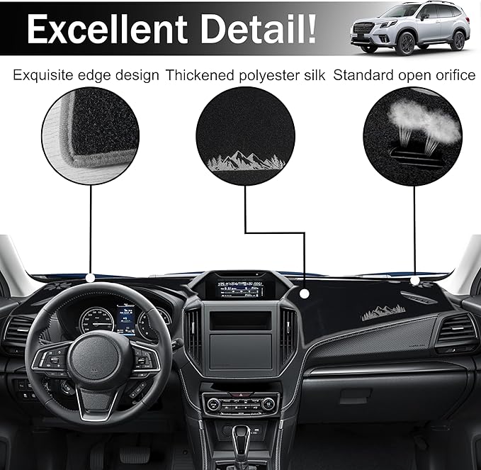 Dash Cover for Subaru Forester Accessories 2019-2022 2023 2024 Dashboard Cover Mat Pad UV Rays Reflection Carpet Protector Sunshield Custom Fit Foldable Interior Decoration, Gray Trim