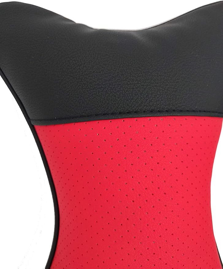Thomakoo Car Neck Pillows 2pcs Pack Car Headrest Pillow Pu Leather Car Cervical Pillows for Traveling Car Pillows Filled by Fiber (Black Red)