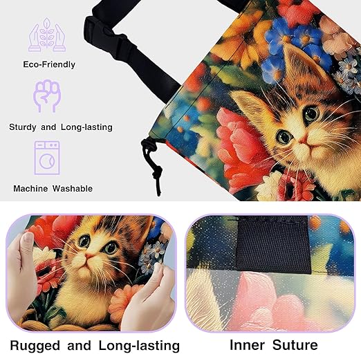 UUCBTAH Car Trash Bag Cute Cat Surrounded by Flowers Car Trash Bin Leakproof Waterproof Car Trash Can for Back Seat, Foldable Car Garbage Bag with Adjustable Straps and Drawstring for Car Accessories