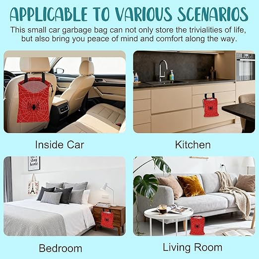 KXWQTRDD Car Garbage Bag Spiders Web Red Drawstring Car Trash Bag Hanging for Back Seat with Adjustable Buckle Canvas Vehicle Trash Can Easy-to-Install