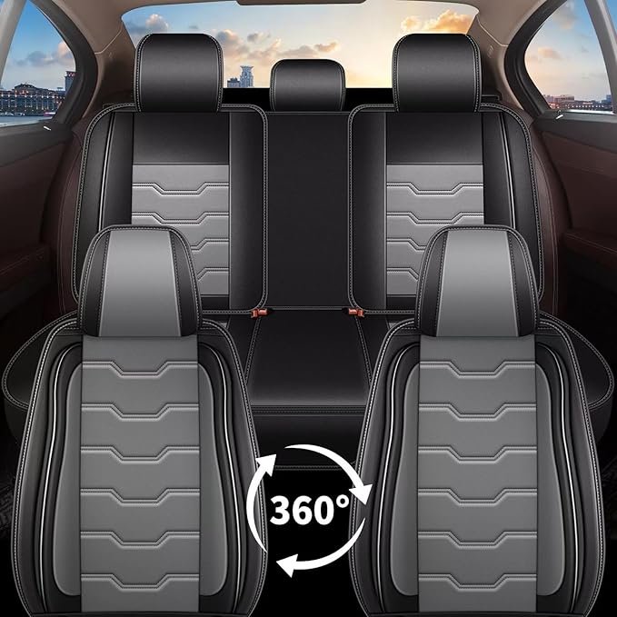 DISUTOGO Seat Covers Fit for Titan 2009-2023 2024 2025 Seat Covers Full Set Car Seat Covers Faux Leather Breathable Waterproof Car Seat Protector (5 Seats, Black&Grey)