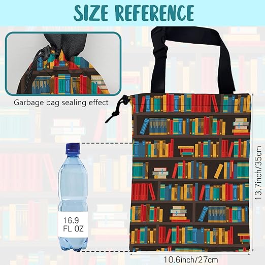 KXWQTRDD Car Garbage Bag Colorful Bookshelves Library Drawstring Car Trash Bag Hanging for Back Seat with Adjustable Buckle Canvas Vehicle Trash Can Easy-to-Install