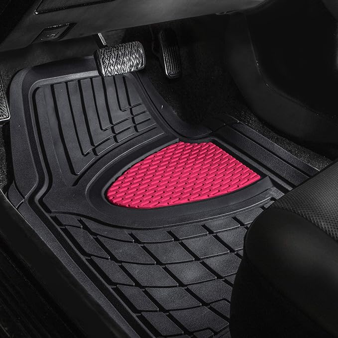 FH Group Automotive Floor Mats Tall Channel Pink Universal Fit Full Set Climaproof™ for Most Sedan, SUV and Trucks, Trimmable Rubber Combo Small Car Seat Cover Design Heavy-Duty Floor Mats for Car