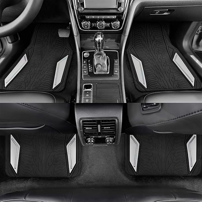 PIC AUTO Rubber Floor Mats, Silver Aluminum Film with Colorful Piping Floor Mats for Cars, Car Mats with Non-Slip Backing, All-Weather Protection, Trim-to-Fit Liner for Cars, SUVs, Trucks, Vehicles