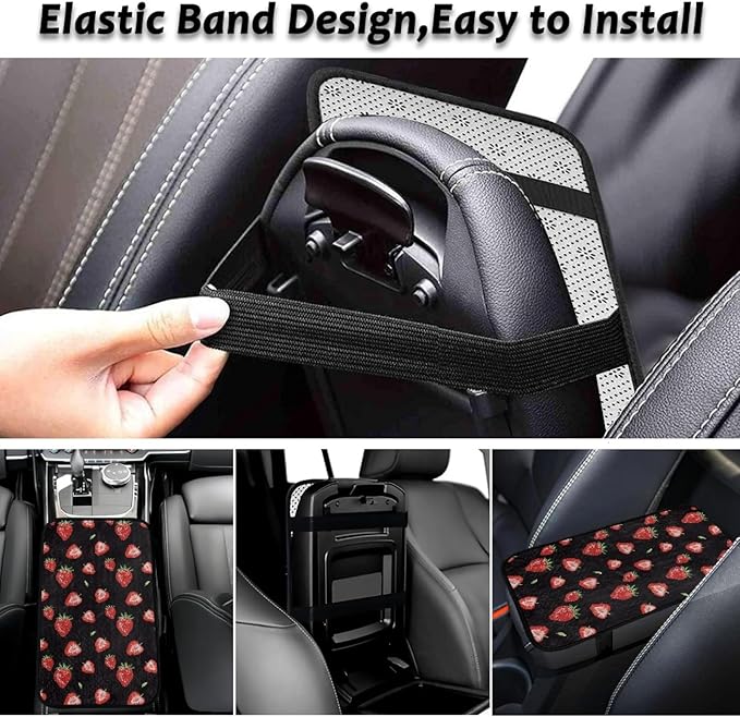 CLOHOMIN Red Strawberry Car Center Console Cover Pad Cute Auto Arm Rest Cover Winter Car Armrest Cover Accessories for Sedan SUV Van