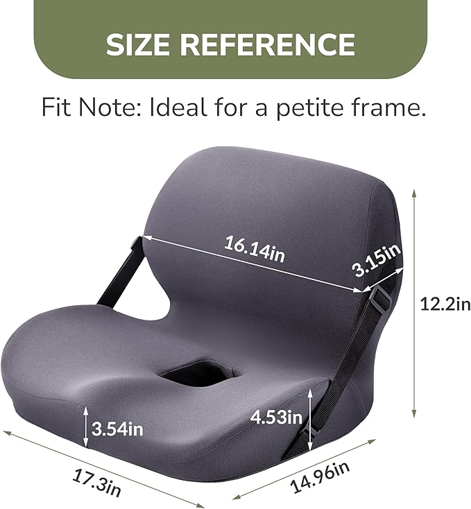 EGOHOME L-Shaped Seat Cushion for Office Chair & Car, Memory Foam Coccyx Cushion with Lumbar Support - Relieves Tailbone, Sciatica, Lower Back Pain, Adjustable Strap & Non-Slip Bottom, Grey