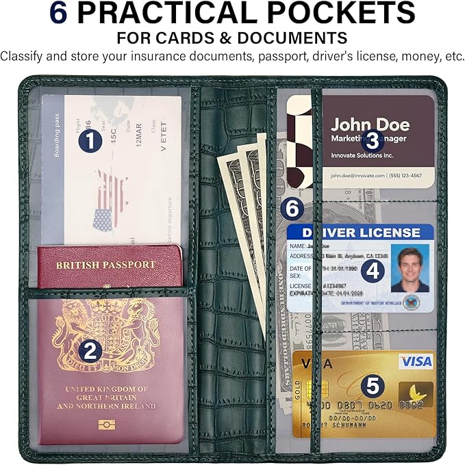 Car Registration and Insurance Holder, Teal Green Vehicle Glove Box Car Organizer with Magnetic Closure for Documents, Cards, License Car Organization, 1 Pack