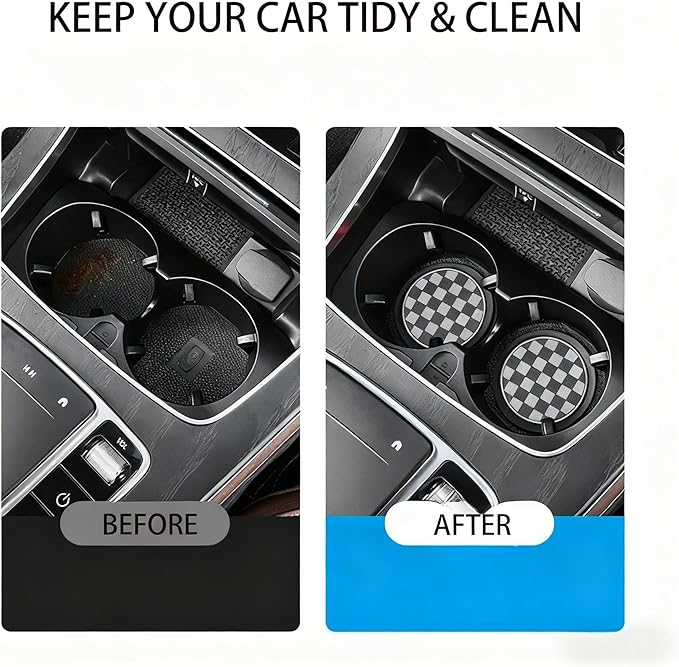 Car Interior Accessories Set – 2PCS Silicone Cup Holder Coasters & 1PCS Anti-Slip Dashboard Pad, Universal Non-Slip Rubber Mat for Phone Keys Sunglasses, Fit for Car SUV Truck