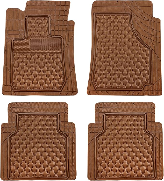 Universal Trim-to-Fit Car Floor Mats for Cars Trucks SUVs Rubber Non-Slip Waterproof All Weather Protection Floor Liner-Gold