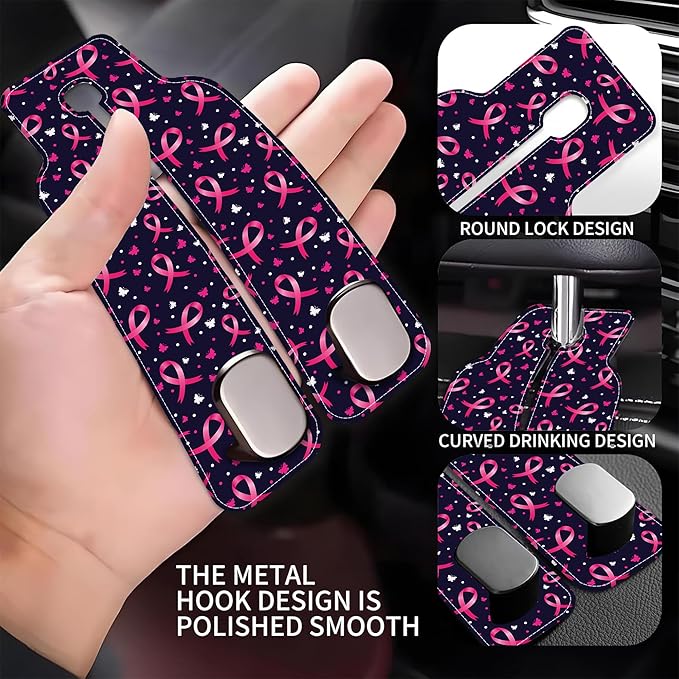 Car Headrest Purse Hanger Black and White Checkered 1 Pack Bag Purse Holder for Car Premium Leather Double Metal Hook for Handbags, Grocery Bags and Phones